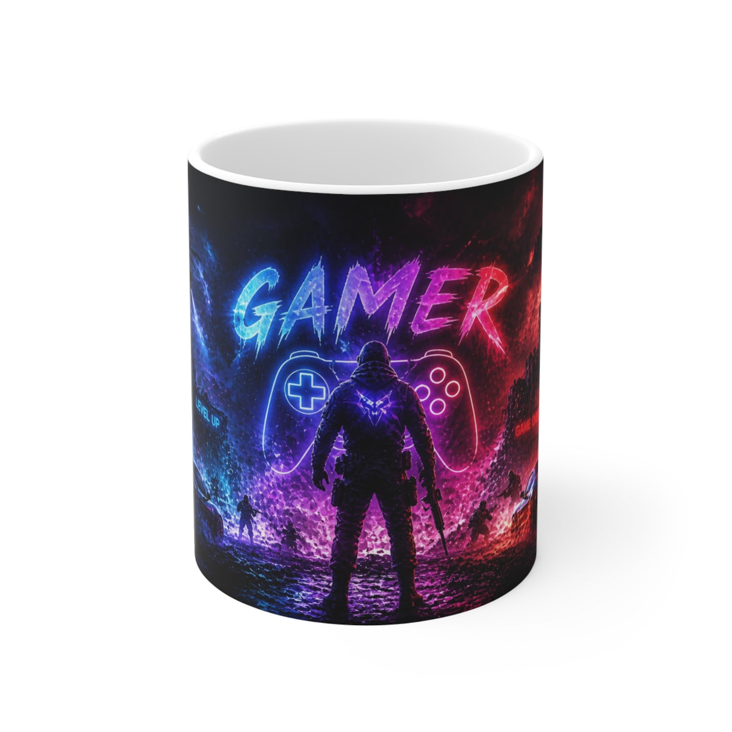 Tasse Gamer Néon – Mug Gaming Futuriste – Cadeau Jeux Vidéo Homme Femme Enfant 325ml