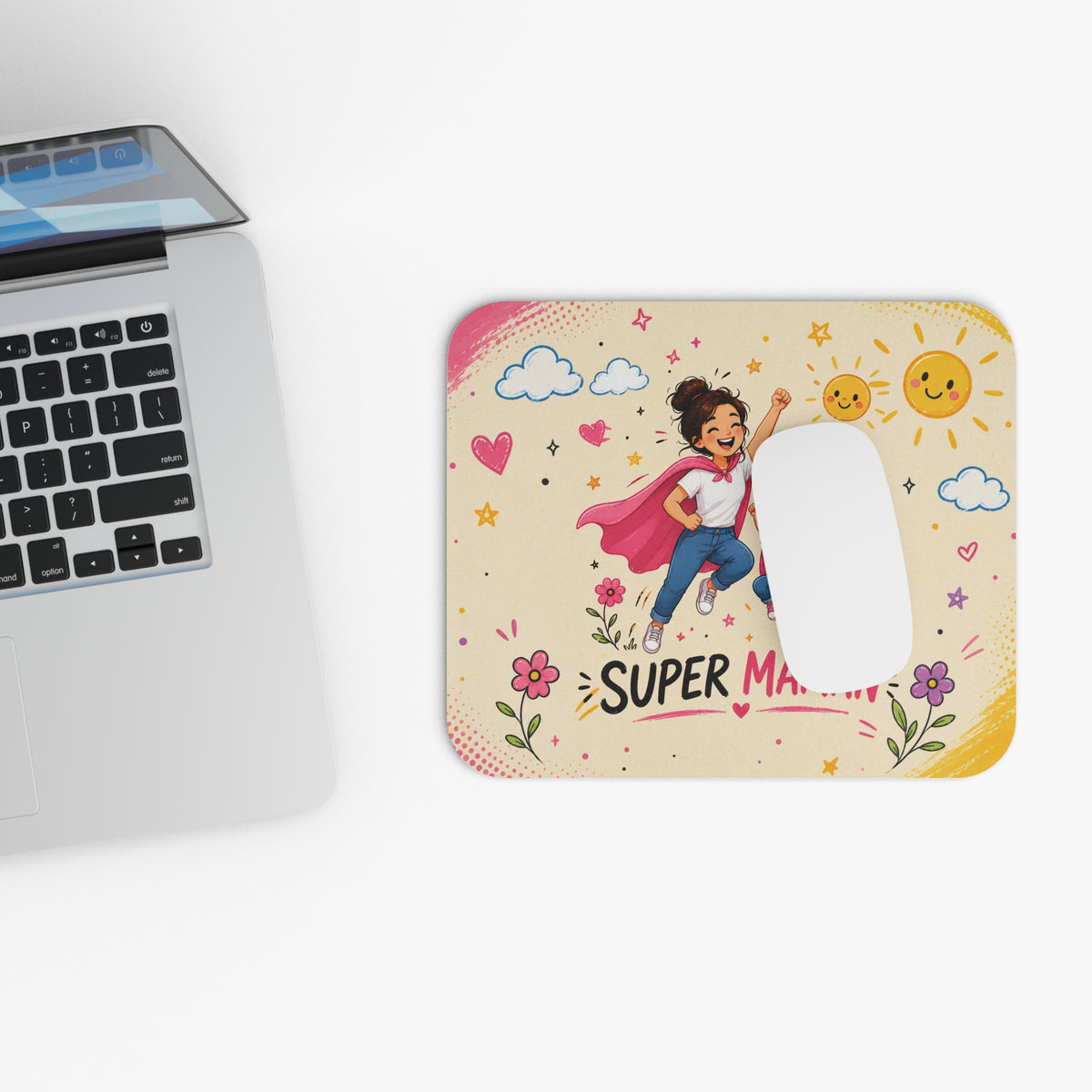Tapis de Souris 22x18cm Super Maman – Maman et Fille Super-Héroïnes – Cadeau Maman Original