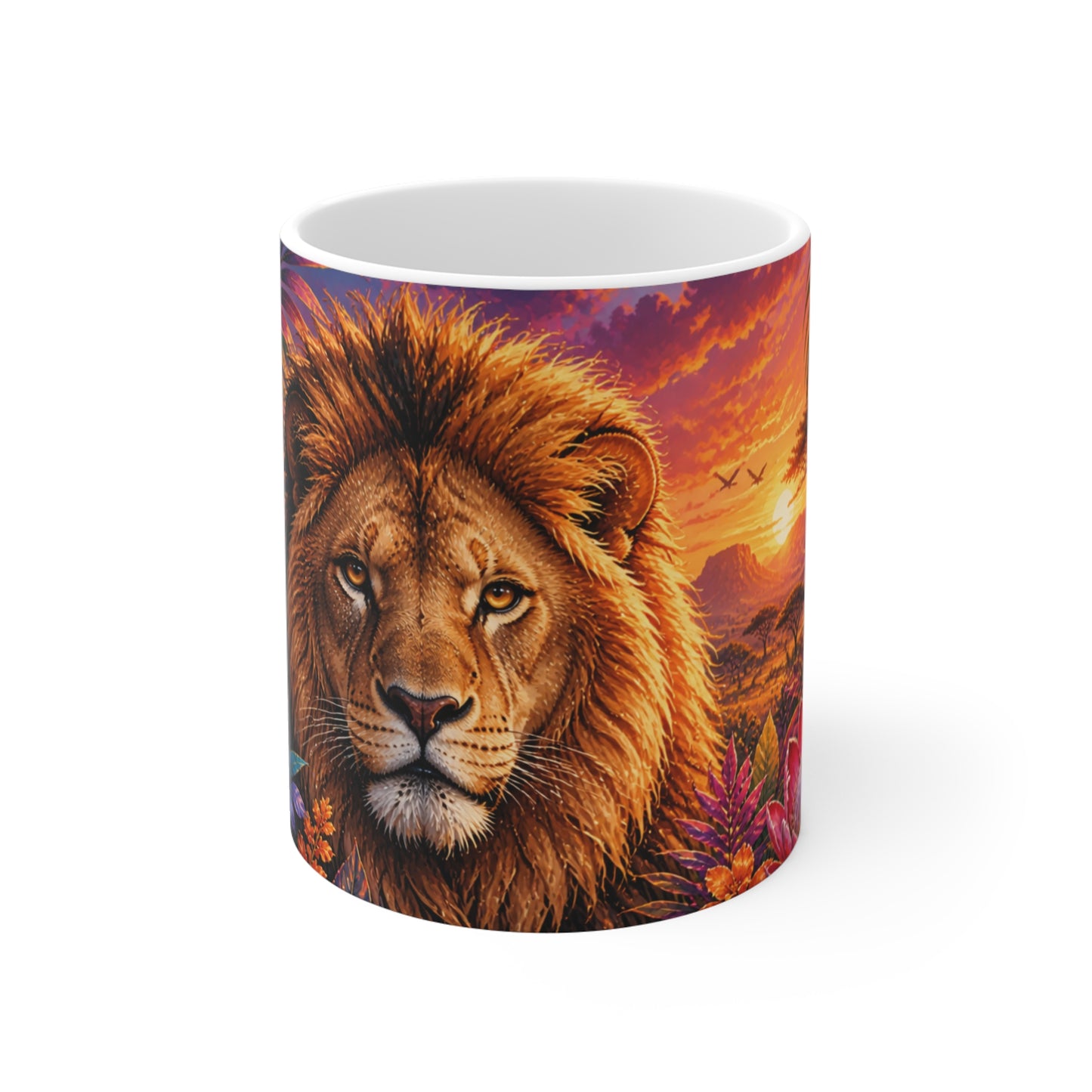 Tasse Lion Tropical – Mug Safari Coloré – Cadeau Animaux Sauvages Homme Femme Enfant 325ml