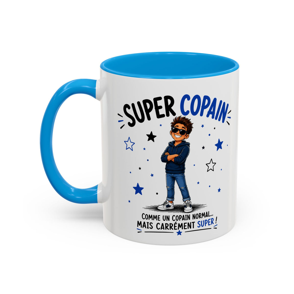 Mug Super Copain – Tasse Cadeau Originale pour un Ami – Idée Cadeau Anniversaire Noël Homme noir bleu rouge