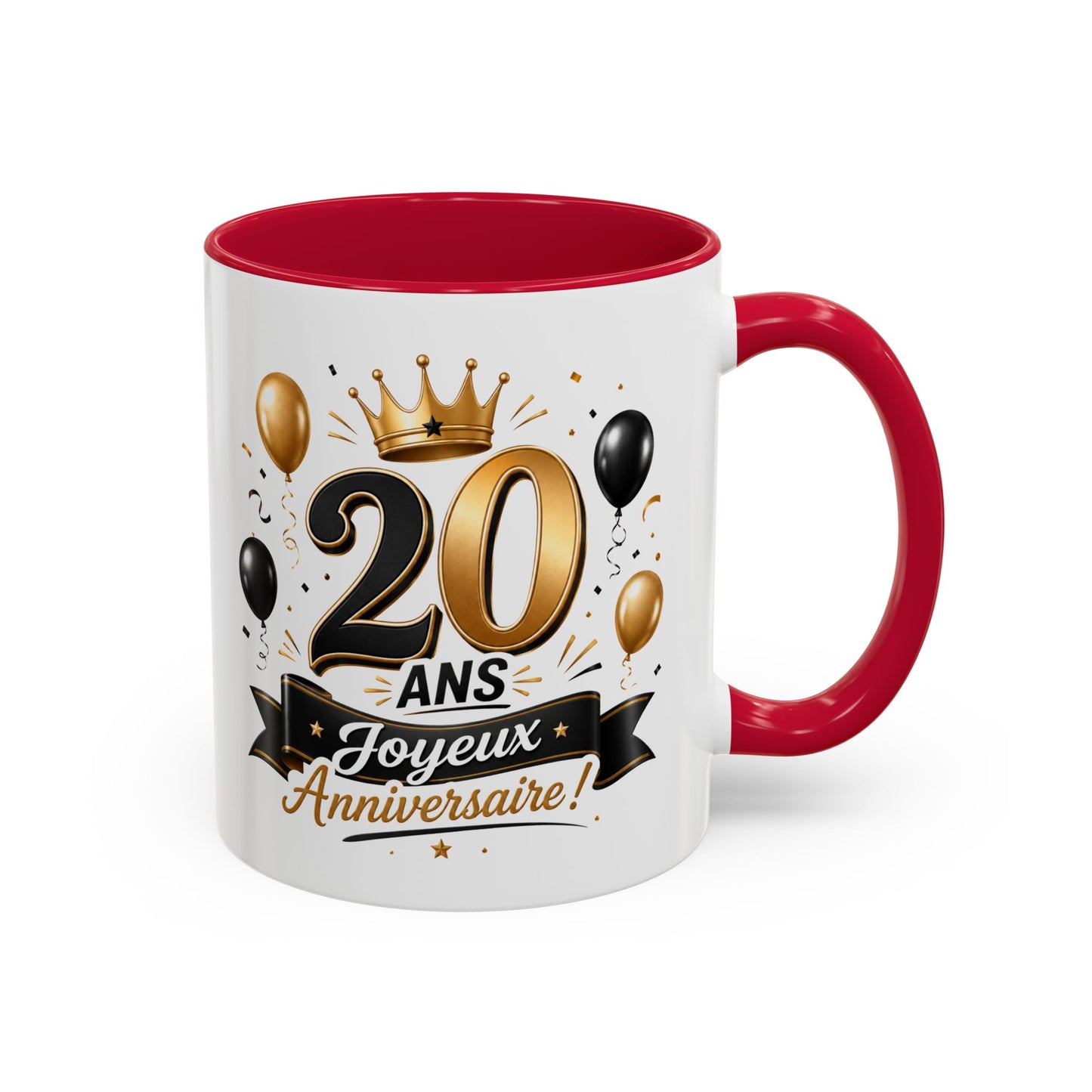 Mug Joyeux 20 Ans – Tasse Anniversaire 20 Ans – Cadeau Original pour Femme Homme – Idée Cadeau 20e Anniversaire Noir Bleu Rouge
