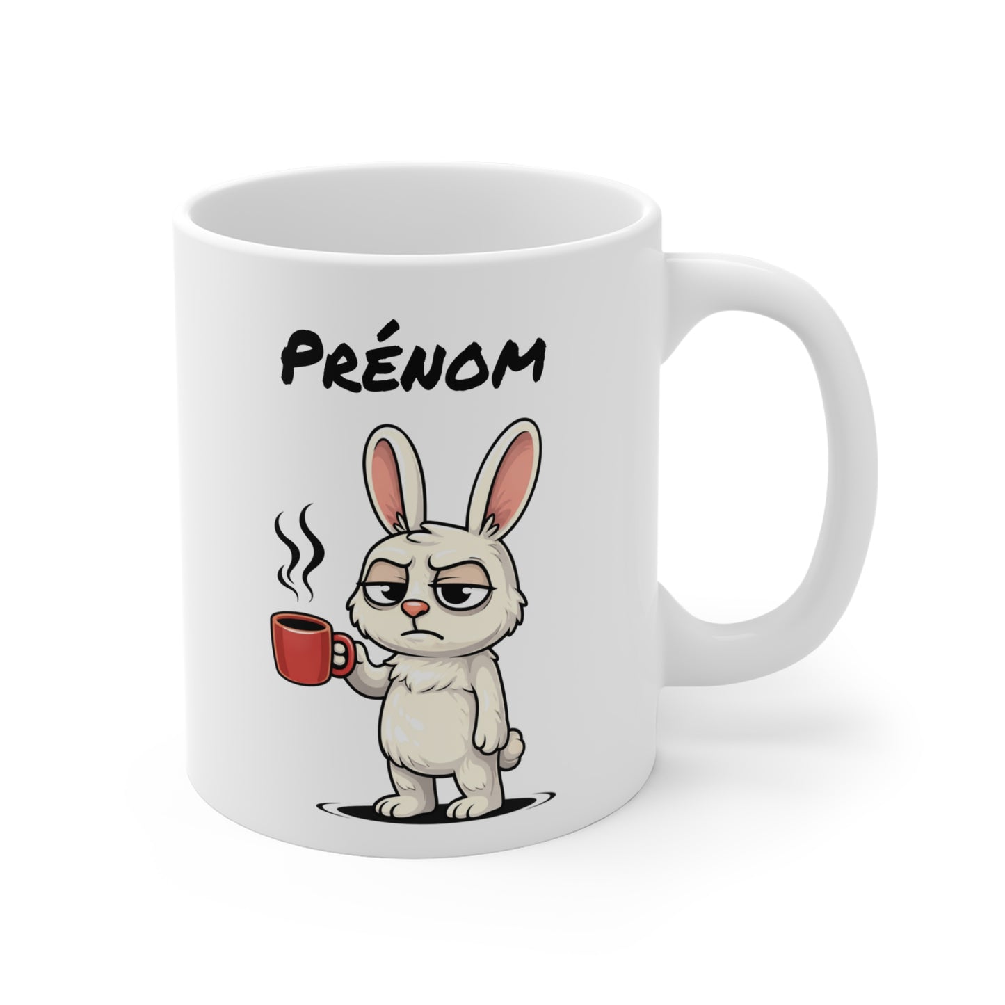 Mug Lapin Fatigué Personnalisable 325ml – Tasse Café Humoristique Animal Mignon Drôle Réveil Difficile Bureau