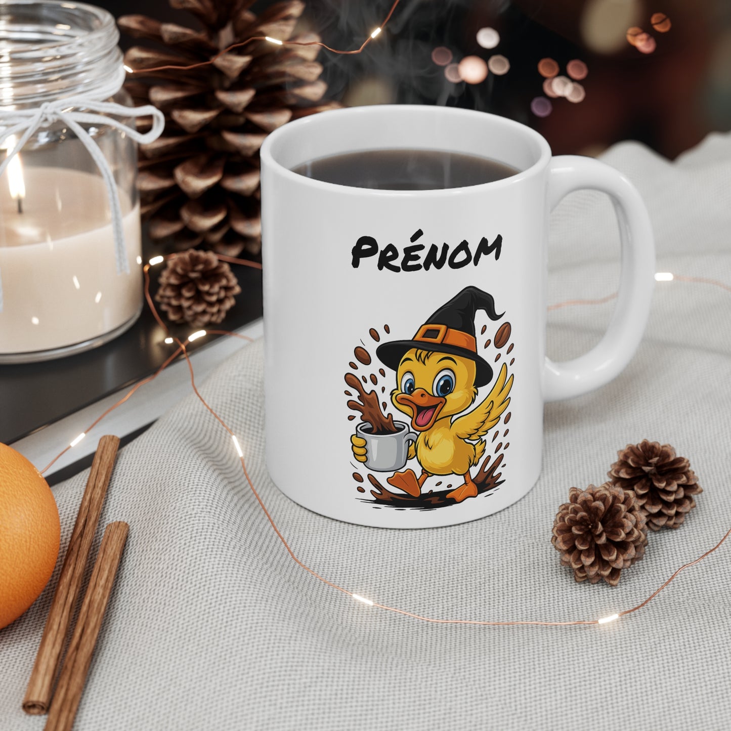 Tasse Personnalisable Canard Sorcière – Mug Halloween Prénom 325ml – Cadeau Fantaisie Original