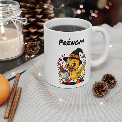 Tasse Personnalisable Canard Sorcière – Mug Halloween Prénom 325ml – Cadeau Fantaisie Original