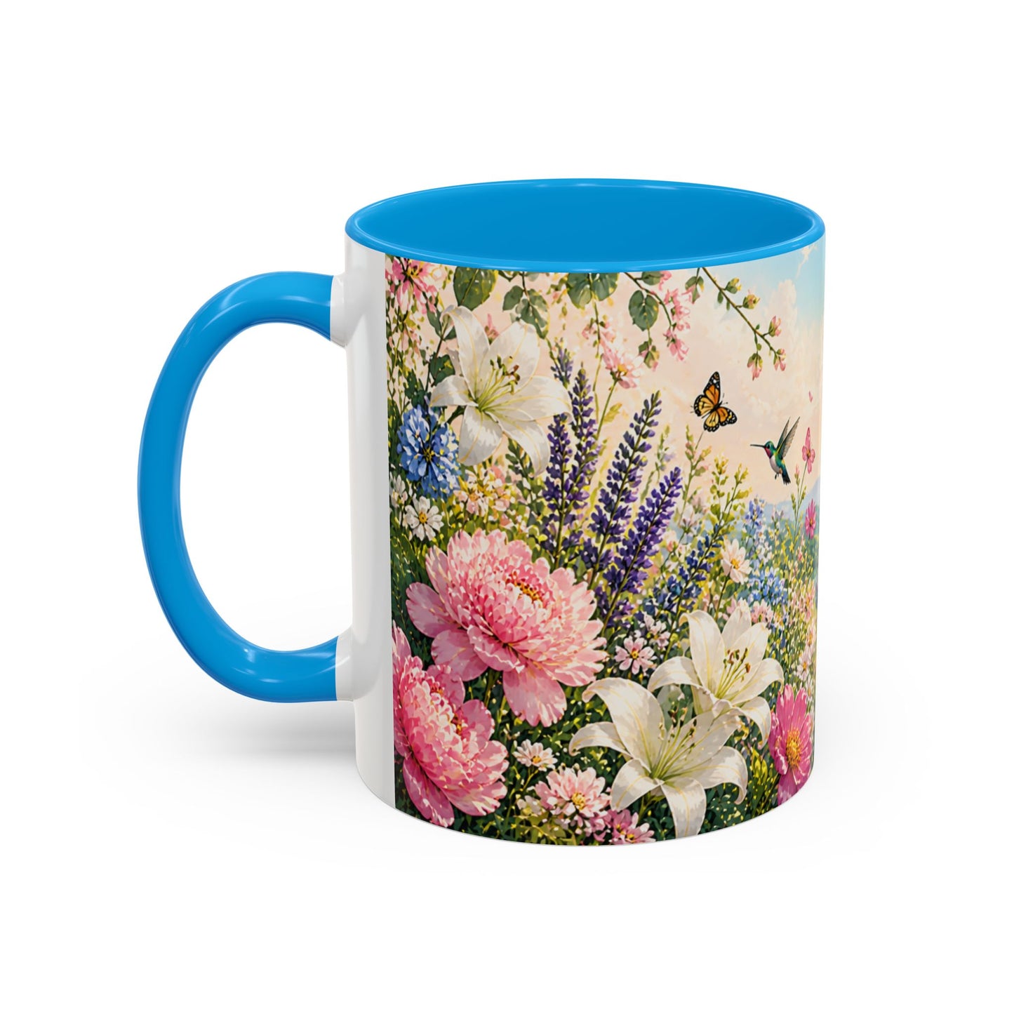 Tasse Jardin Fleuri avec Colibris – Mug Floral Printemps Nature et Papillons – Design Coloré 325ml