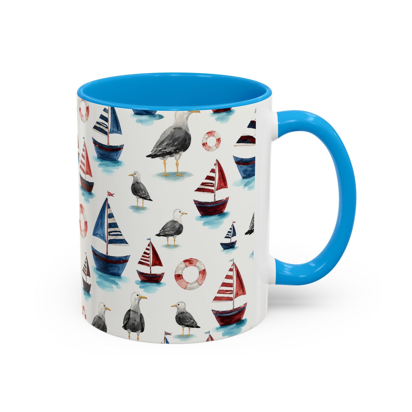 Tasse Thème Marin Aquarelle – Mug Voilier et Mouette – Design Nautique Bord de Mer – Céramique 325ml