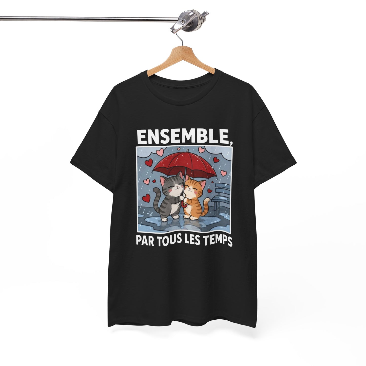 Tee-Shirt Chats Amoureux Sous La Pluie – Ensemble Par Tous Les Temps – Cadeau Couple Romantique Homme Femme Adulte