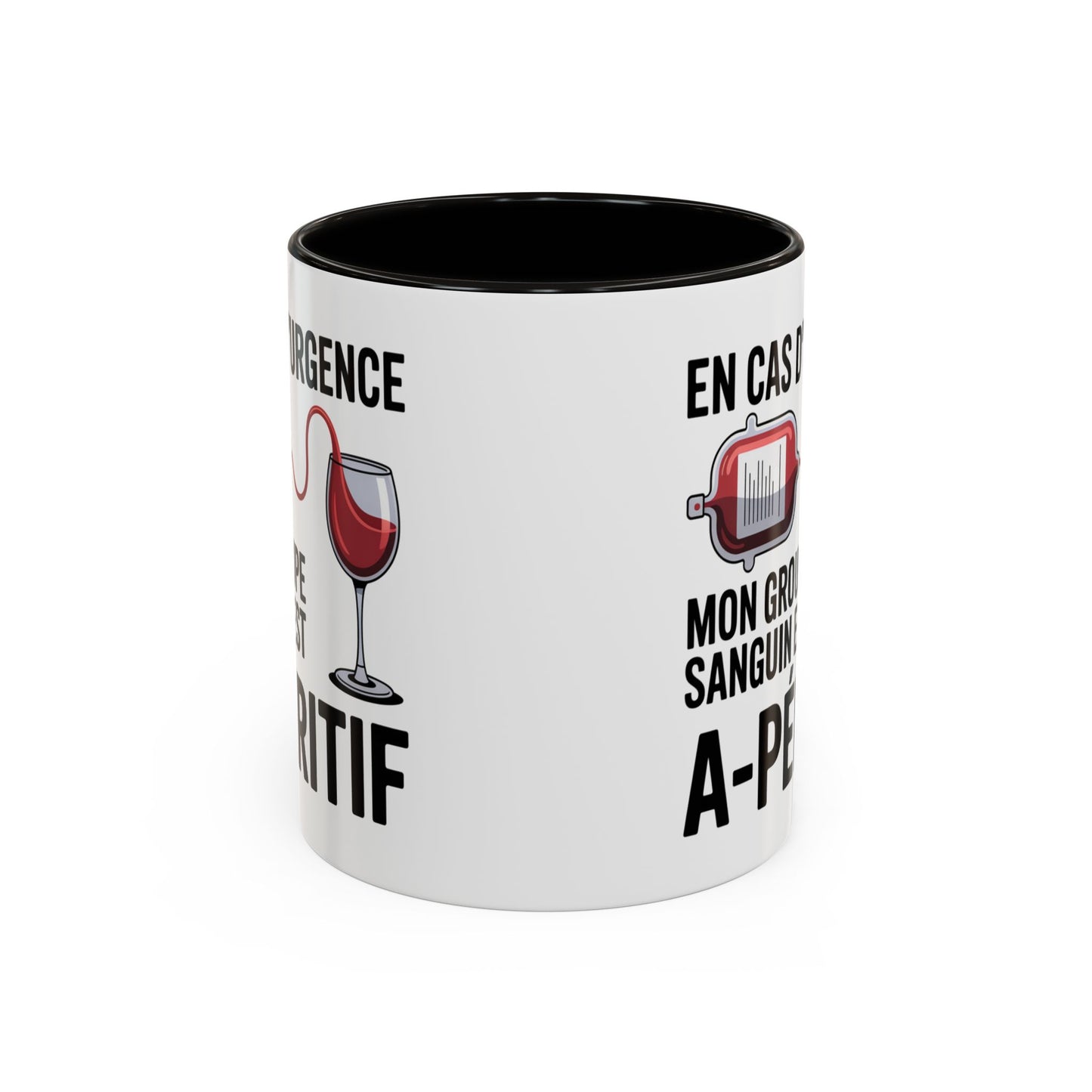 Mug Vin Humoristique – Tasse Apéro Groupe Sanguin Apéritif – Cadeau Amoureux du Vin – Céramique 325ml Noir Bleu Rouge