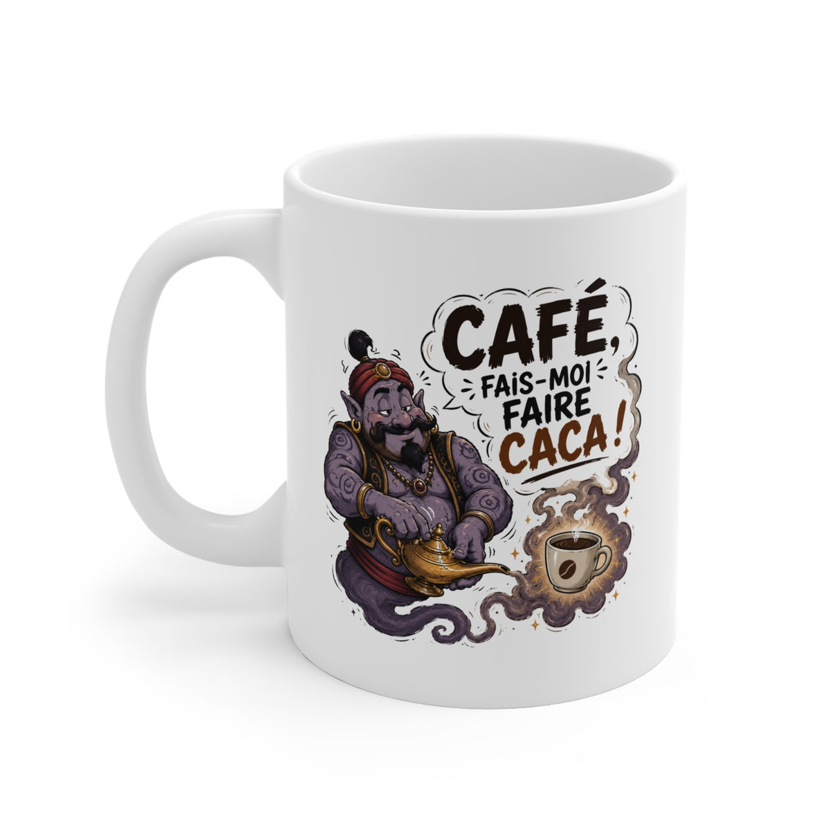 Mug Café Humour – Café Fais-Moi Faire Caca – Tasse Drôle avec Génie – Cadeau Original Homme et Femme Amateur de Café
