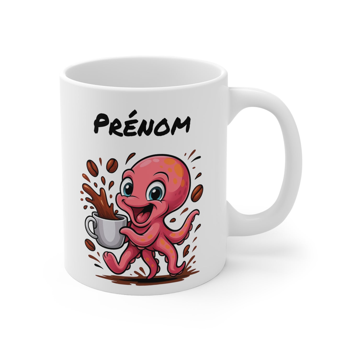 Tasse Personnalisable Pieuvre Café – Mug Prénom Cartoon – Cadeau Original Amateur de Café 325ml