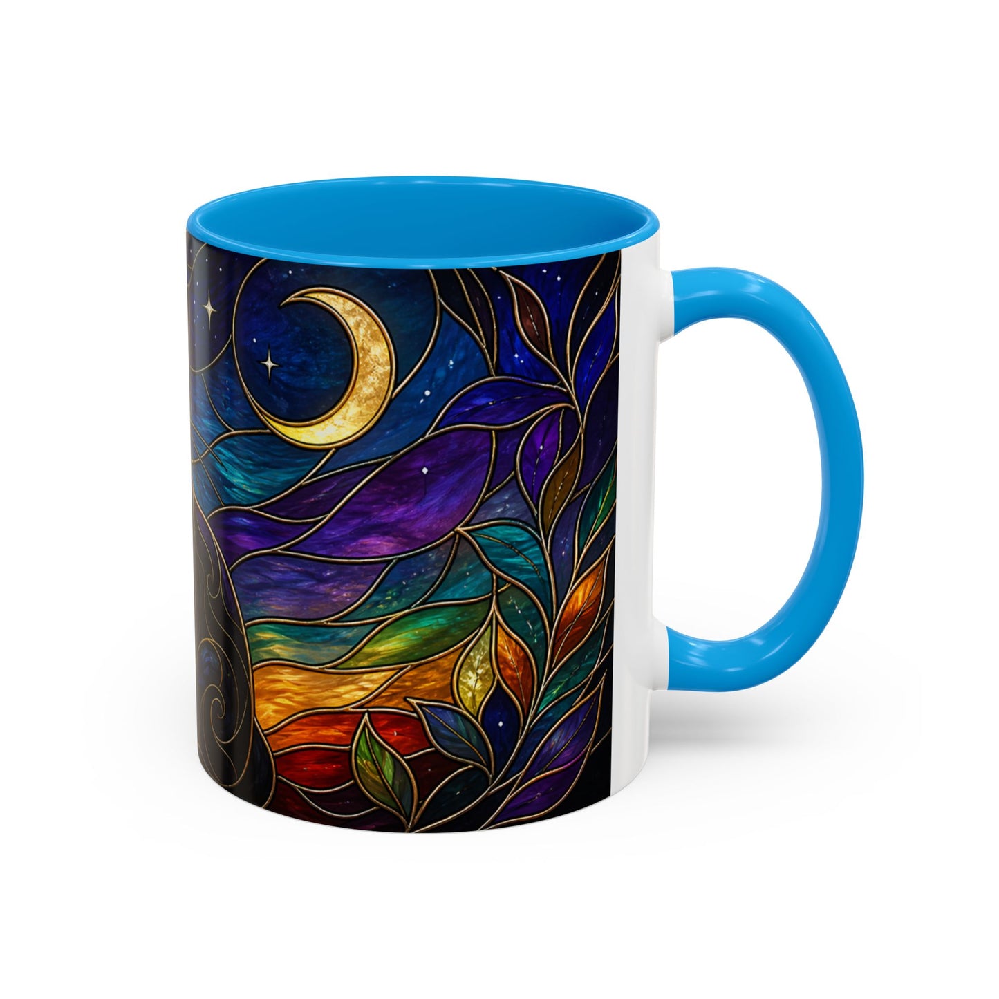 Tasse Chat Noir Style Vitrail – Mug Artistique Multicolore avec Lune et Chat Mystique – Céramique 325ml