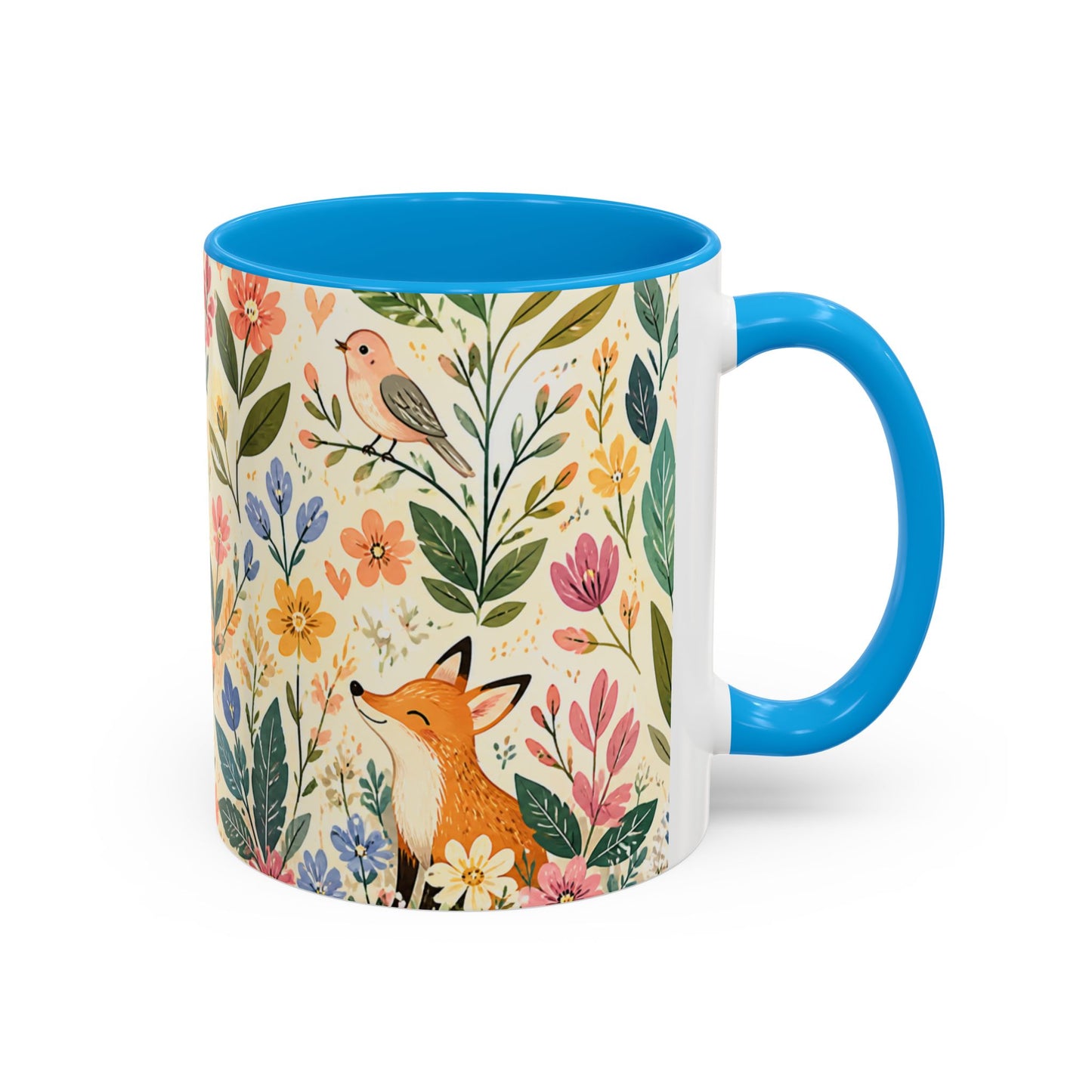 Mug Animaux Mignons Forêt Fleurie – Tasse Renard Chat Lapin Hérisson – Cadeau Nature Femme Enfant 325ml