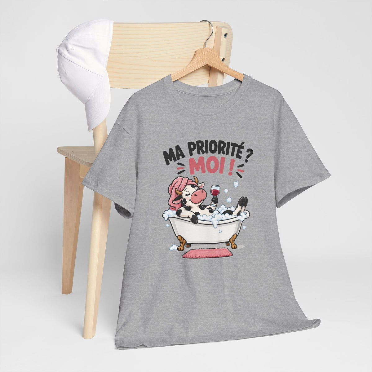 Tee Shirt Femme Ma Priorité Moi – T-Shirt Humour Détente Bain Vin – Cadeau Femme Drôle et Original