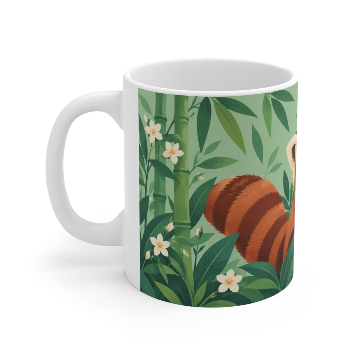 Mug Panda Roux dans une Forêt de Bambous – Tasse Animal Mignon avec Fleurs – Cadeau Original Amoureux de la Nature