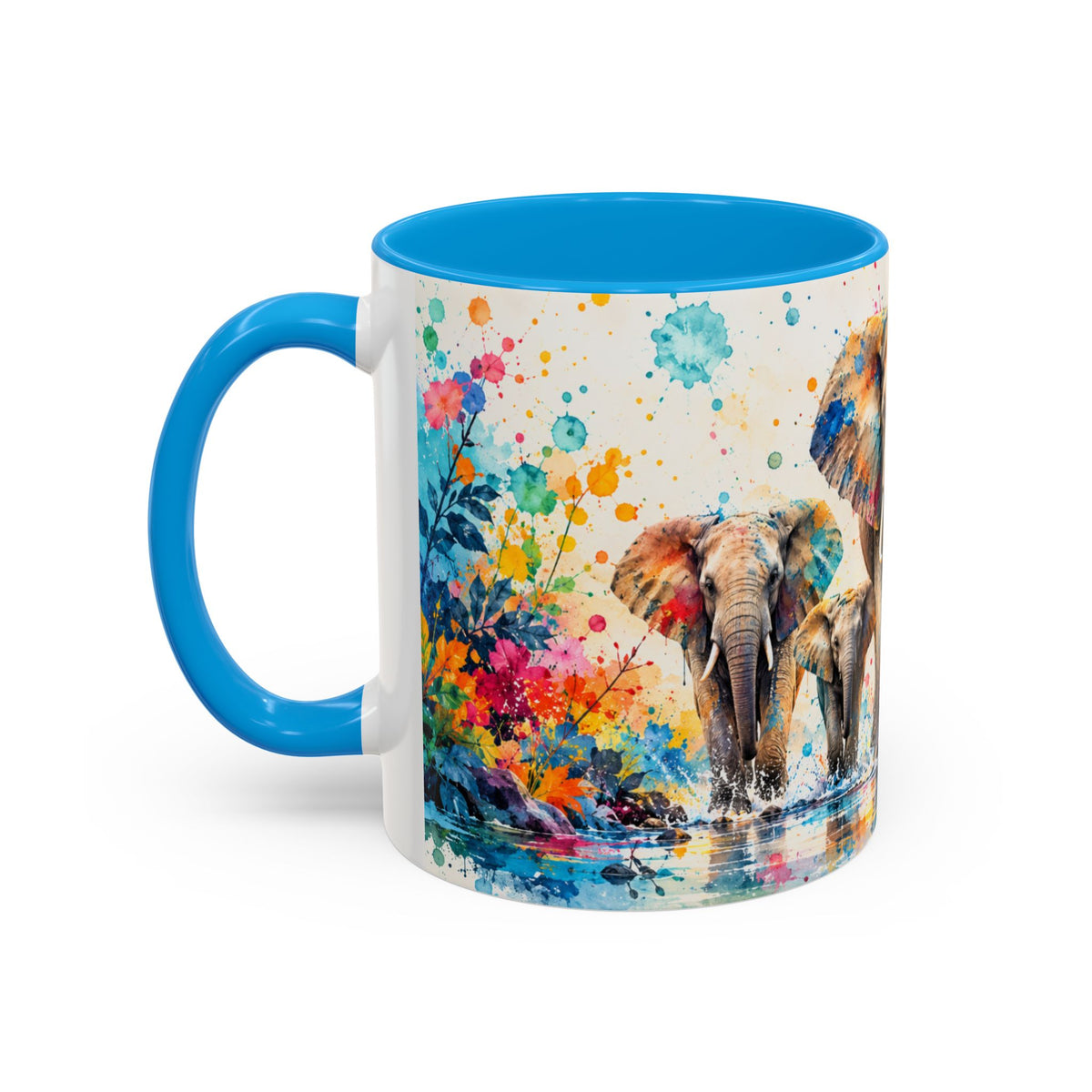 Mug Famille d’Éléphants Colorés – Tasse Style Aquarelle Afrique Savane – Cadeau Original Amoureux des Animaux