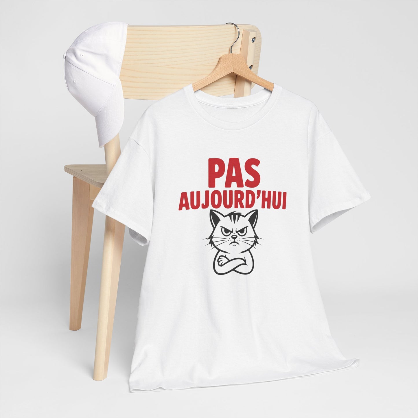 T-Shirt Humour Pas Aujourd’hui Chat Grincheux – Tee Shirt Drôle Anti Motivation Fatigue Travail Bureau Cadeau Homme Femme