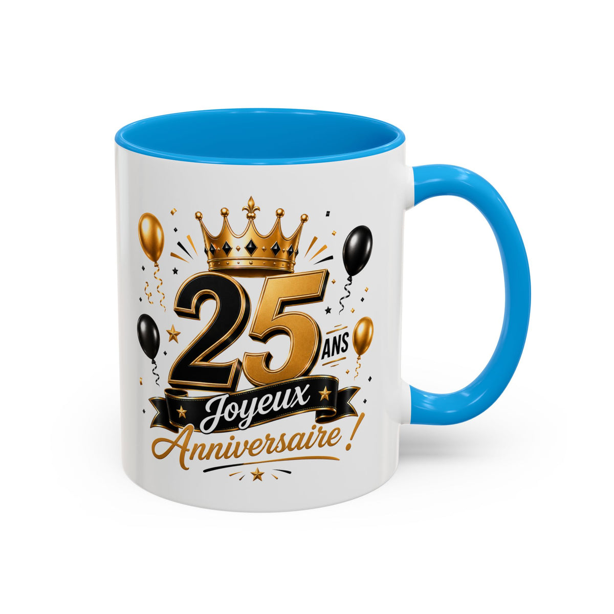 Mug Joyeux 25 Ans – Tasse Anniversaire 25 Ans – Cadeau Original pour Femme Homme – Idée Cadeau 25e Anniversaire Noir Bleu Rouge