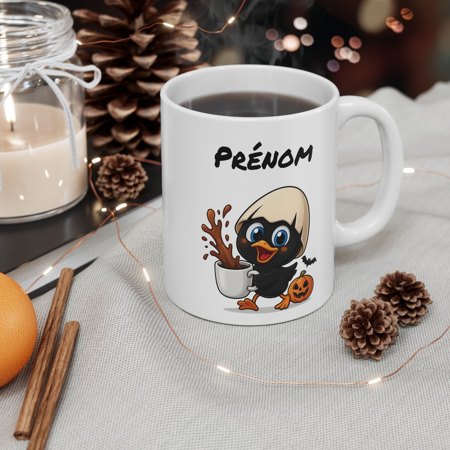 Tasse Personnalisable Calimero Poussin Halloween – Mug Prénom Citrouille Mignon 325ml – Cadeau Original Café