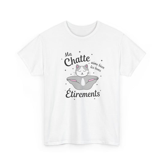 Tee-Shirt Chat Humour Femme – Félin Yoga Étirements – Cadeau Original Drôle pour Amoureuse des Chats