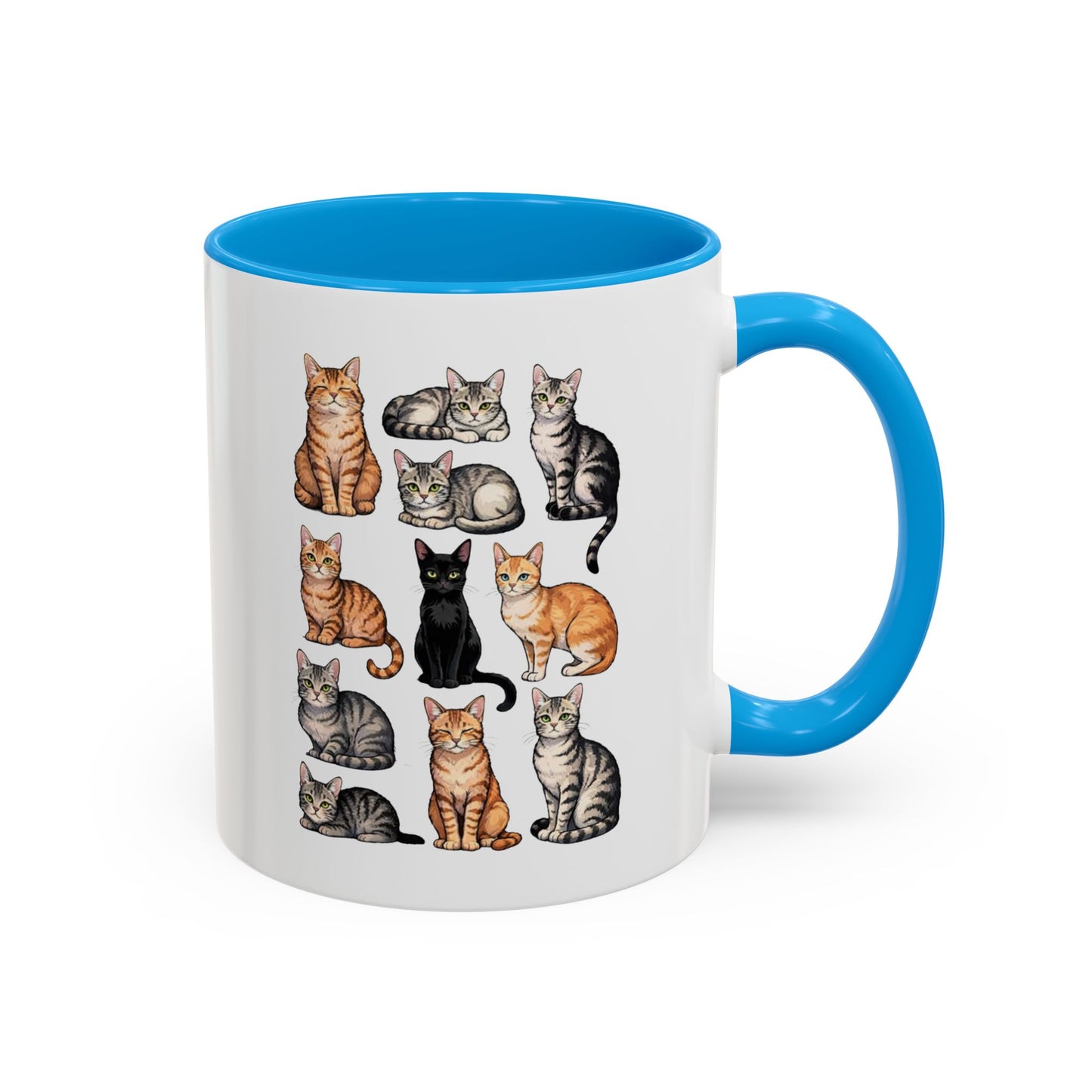 Tasse Chats Multiples Illustrés – Mug Collection Chats Différentes Races – Cadeau Amoureux des Chats