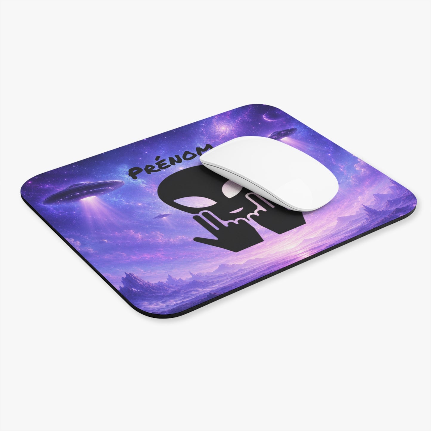 Tapis de Souris 22x18cm  Personnalisé Alien JuL  avec Prénom – Design Galaxie Espace OVNI – Cadeau Original Homme Femme Enfant Bureau Gaming