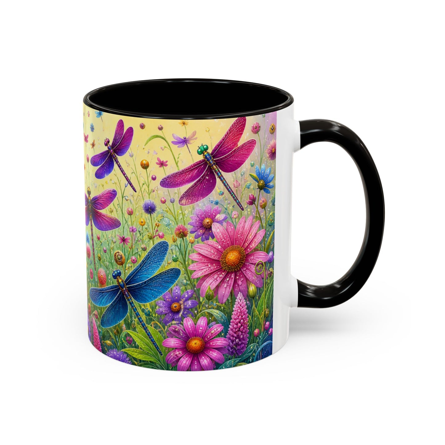 Tasse Libellules et Fleurs Colorées – Mug Nature Printemps et Jardin Fleuri – Design Artistique Floral – Céramique 325ml