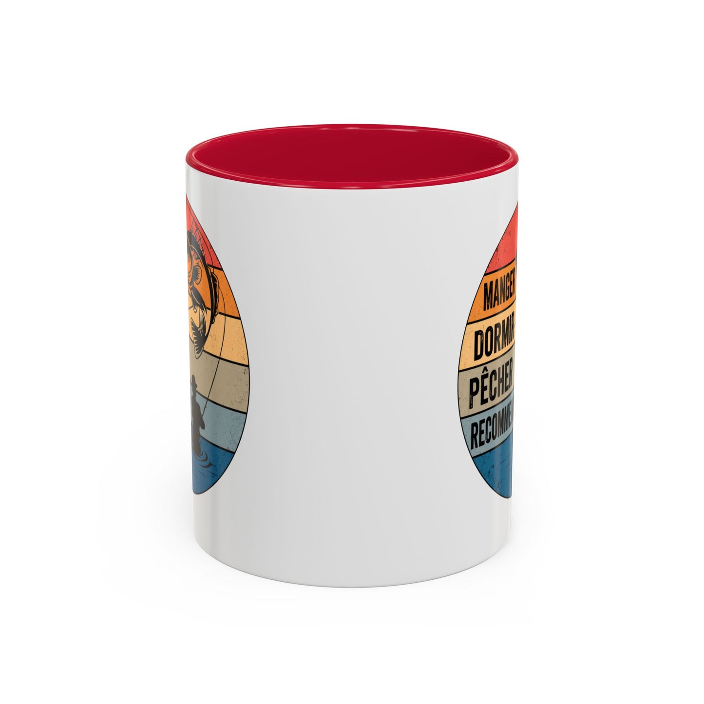 Mug Pêche Vintage – Tasse Pêcheur avec Poisson – Cadeau Homme Passionné de Canne et Loisirs en Plein Air – 325 ml Noir Bleu Rouge