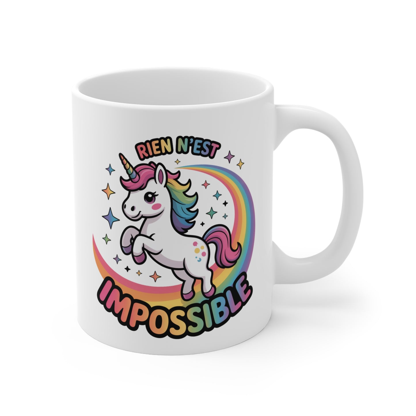 Mug Licorne Inspirant – Rien N’est Impossible – Tasse Motivation Arc-en-ciel – Cadeau Positif Mignon 325 ml
