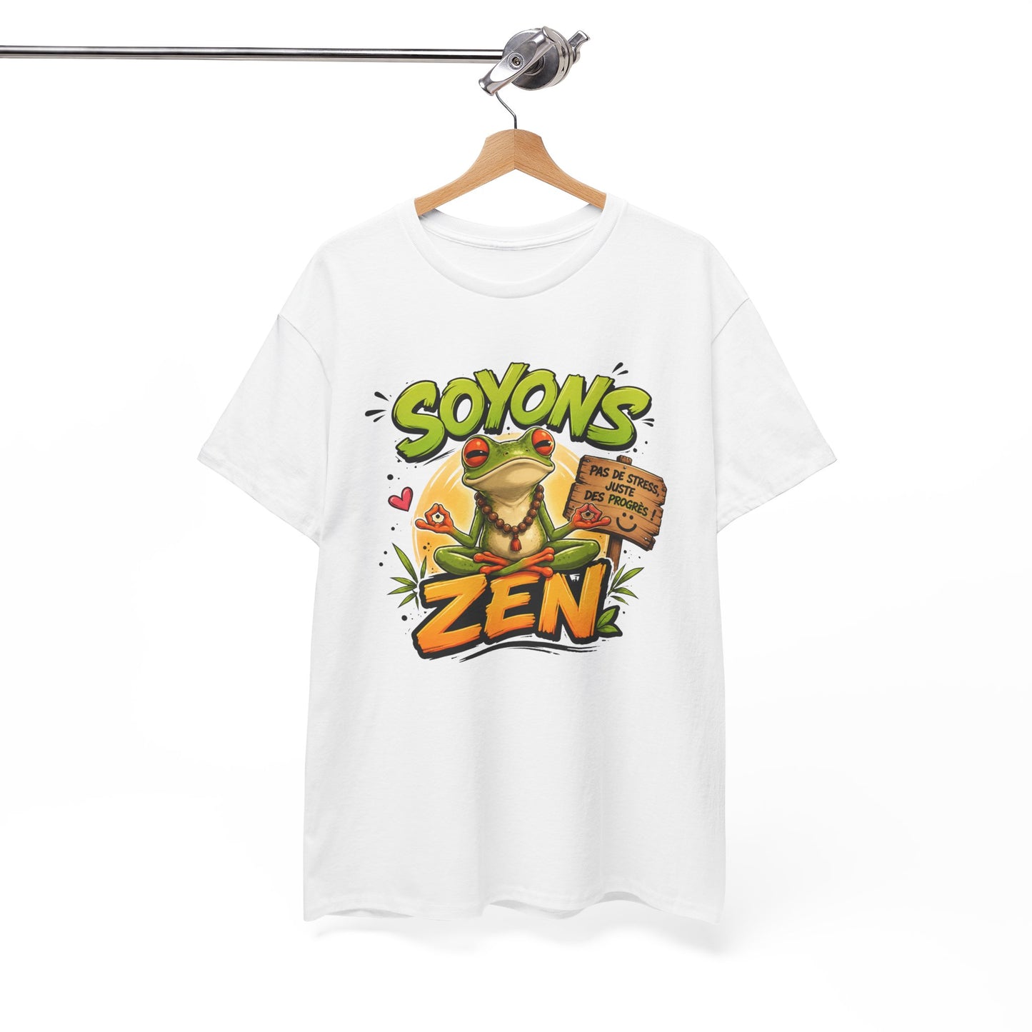 Tee-Shirt Soyons Zen Pas de Stress Juste des Progrès – Grenouille Méditation Yoga Humour – Cadeau Homme Femme Bien-Être