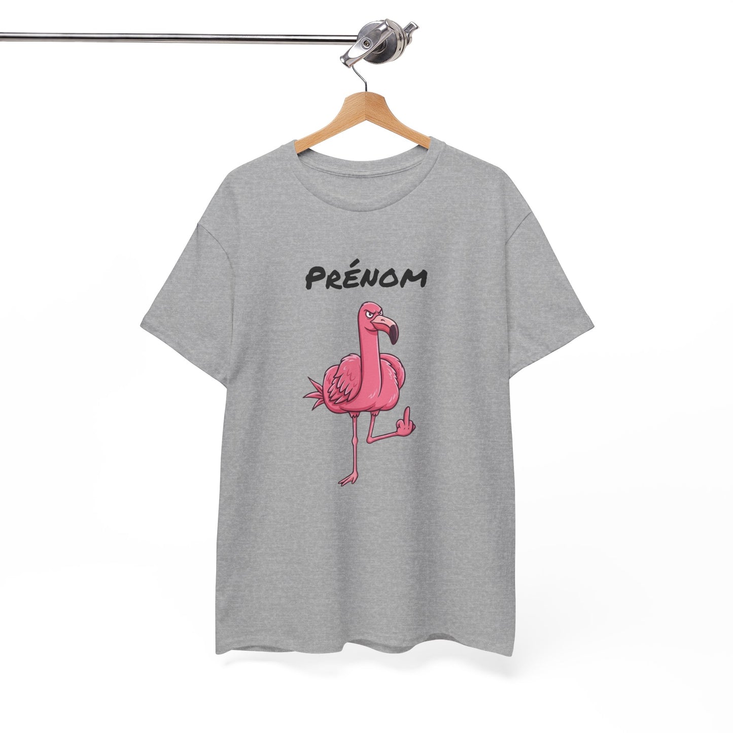 T-Shirt Personnalisé Prénom Flamant Rose Humour – Tee Shirt Adulte Fun et Décalé – Cadeau Original Homme Femme