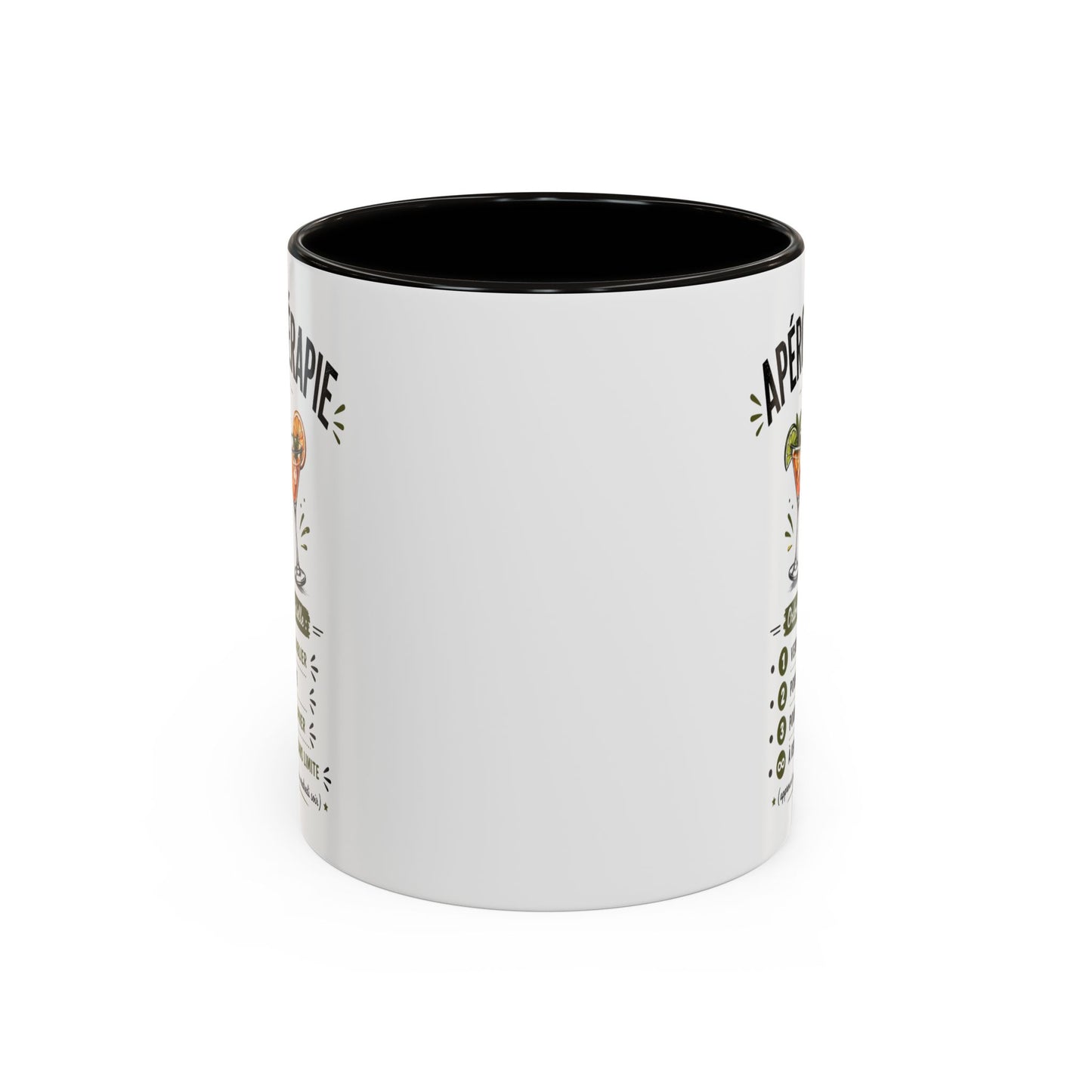 Mug Apérothérapie Drôle – Tasse Cocktail et Apéro Humoristique – Cadeau Original Amateur de Cocktails – Céramique 325ml Noir Bleu Rouge