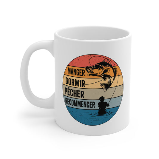 Mug Pêche Vintage – Tasse Pêcheur avec Poisson – Cadeau Homme Passionné de Canne et Loisirs en Plein Air – 325 ml