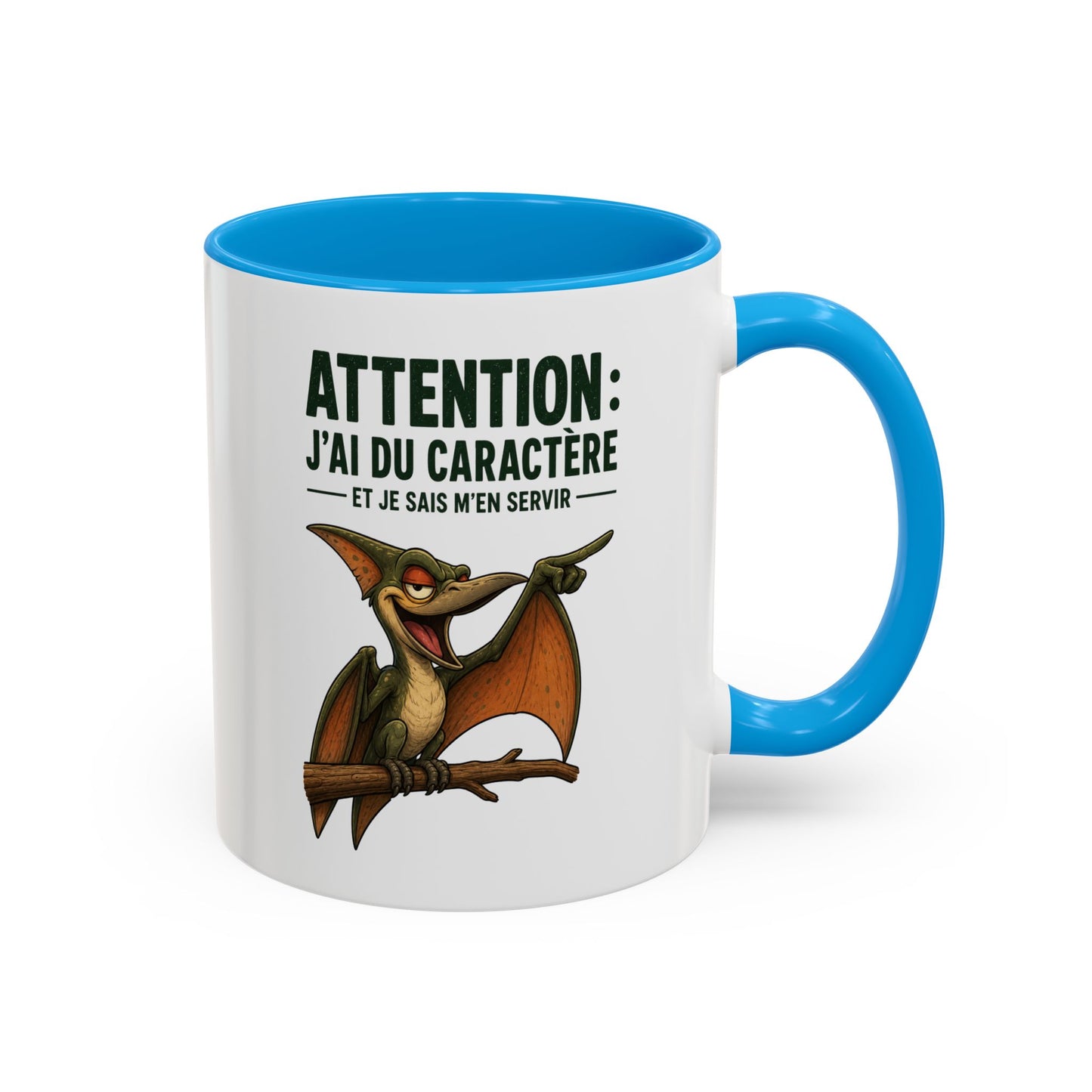 Mug Humoristique – Tasse Dinosaure Volant au Fort Caractère – Cadeau Original Homme et Femme, Ami ou Collègue – 325 ml Noir Bleu Rouge