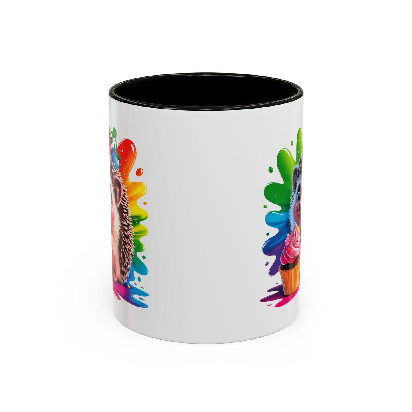 Mug Hérisson Mignon Gourmand – Tasse Animal Cupcake Coloré Kawaii – Cadeau Original Enfant Adulte – Céramique 325ml Noir Bleu Rouge