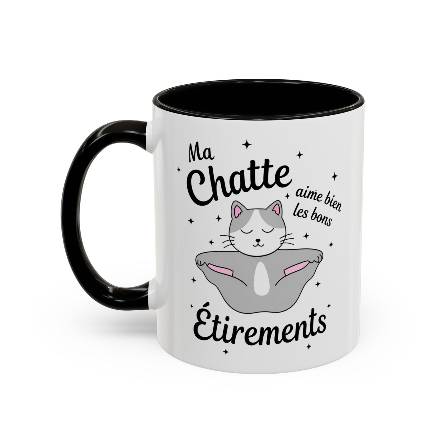 Tasse Humour Femme – Mug Drôle Chat Yoga Étirements – Cadeau Original pour Femme Amie Collègue Anniversaire 325 ml