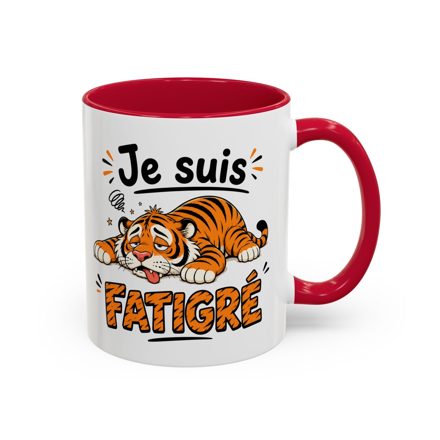 Mug Je suis Fatigré – Tasse Humoristique avec Tigre Fatigué – Cadeau Drôle pour Homme Femme – Idée Cadeau Café Thé Noir Bleu Rouge