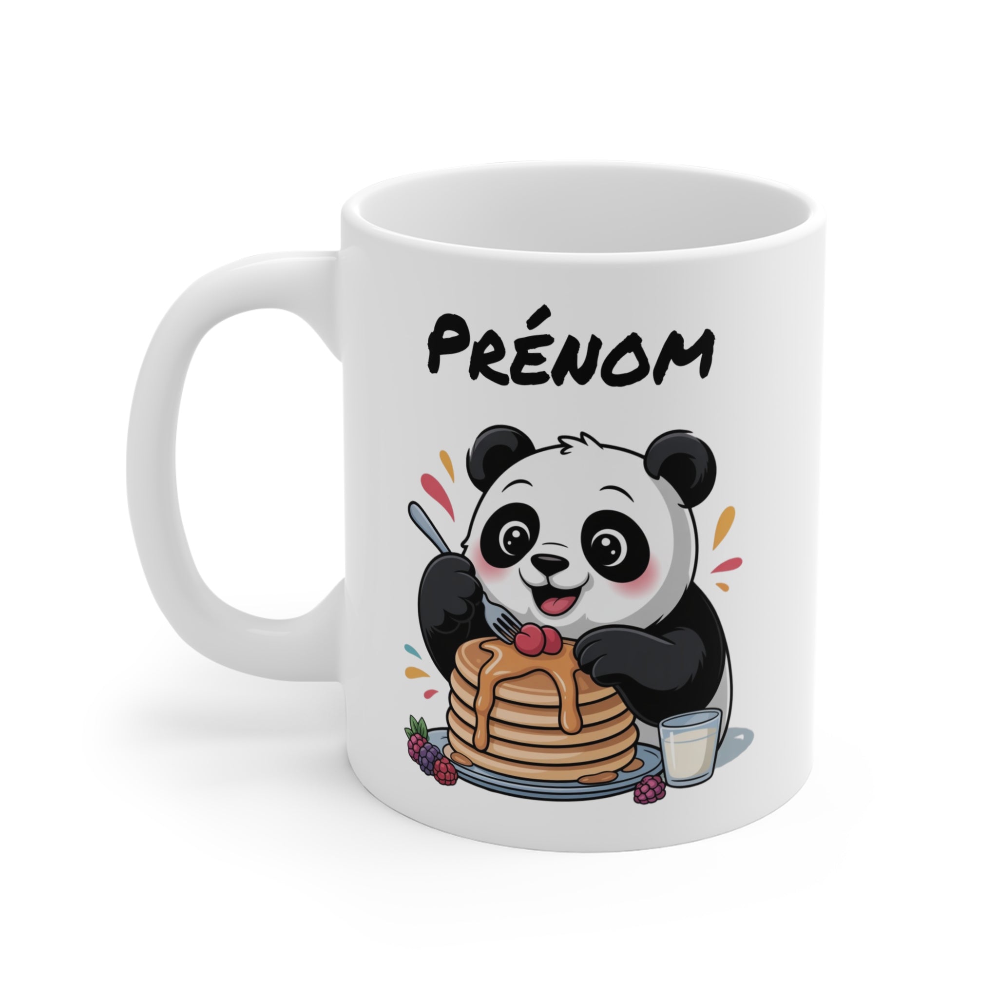 Tasse Personnalisable Panda 325ml – Mug Mignon Pancakes Sirop Fruits avec Prénom – Cadeau Original Céramique