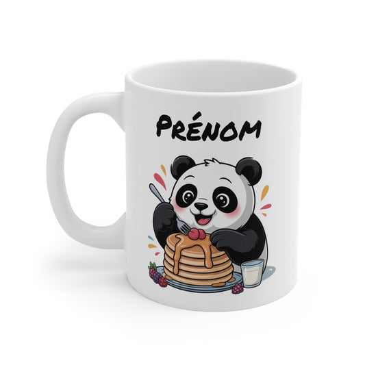 Tasse Personnalisable Panda 325ml – Mug Mignon Pancakes Sirop Fruits avec Prénom – Cadeau Original Céramique