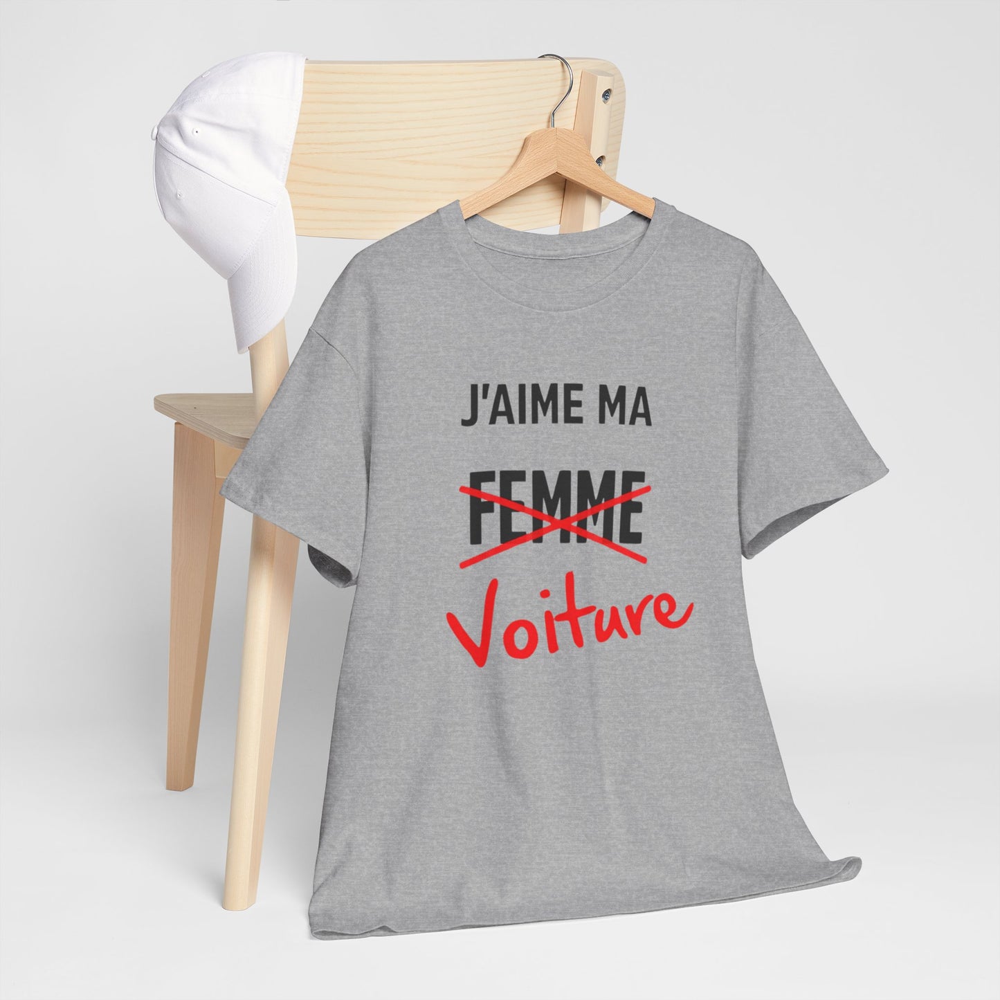 T-Shirt Humour J’aime ma Voiture – Tee Shirt Blague Adulte – Cadeau Drôle Homme Femme