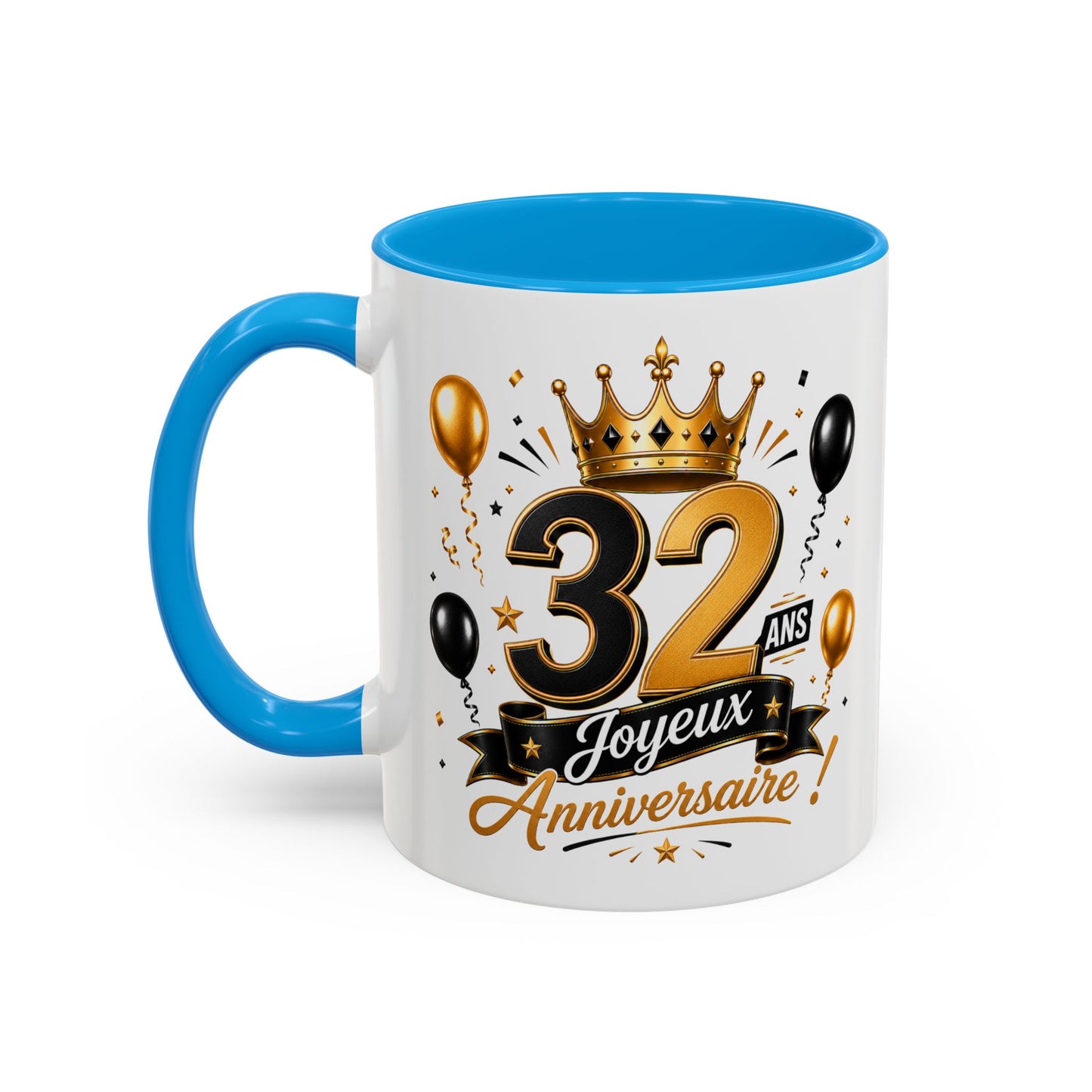 Mug Joyeux 32 Ans – Tasse Anniversaire 32 Ans – Cadeau Original pour Femme Homme – Idée Cadeau 32e Anniversaire Noir Bleu Rouge