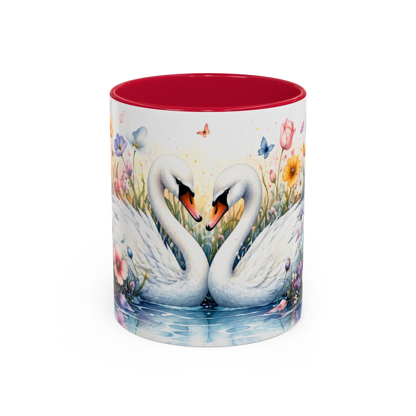 Tasse Cygnes et Fleurs – Mug Romantique Aquarelle – Cadeau Amour Homme Femme 325ml