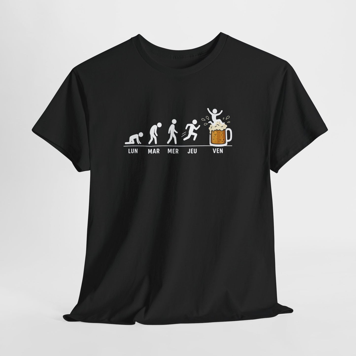 T-Shirt Humour Bière Vendredi Homme Femme – Tee Shirt Évolution Semaine Travail – Cadeau Drôle Collègue Weekend Noir Blanc Gris
