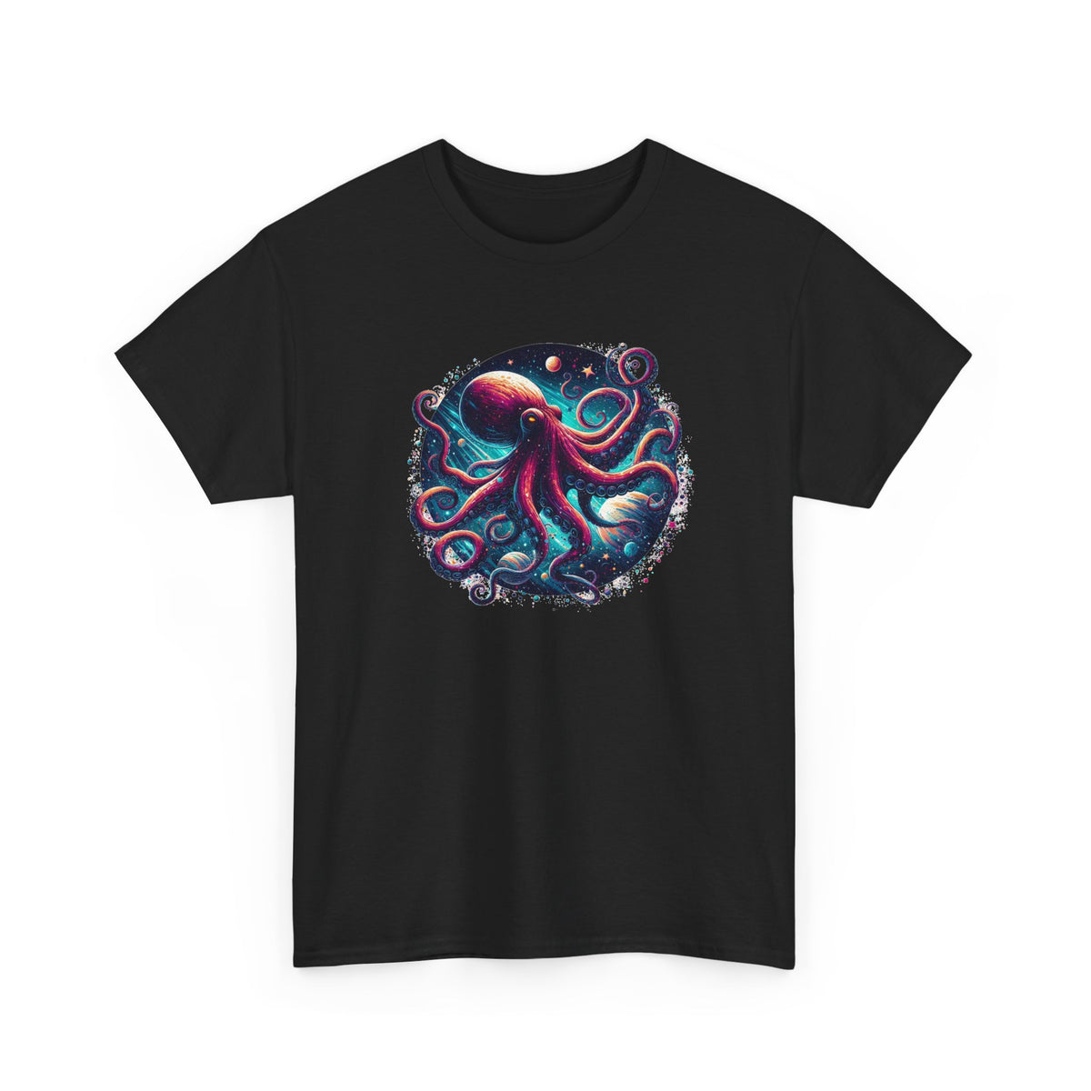 Tee Shirt Pieuvre Cosmique Homme Femme – T-Shirt Poulpe Espace Galaxie Planètes – Animal Marin Fantasy Coloré