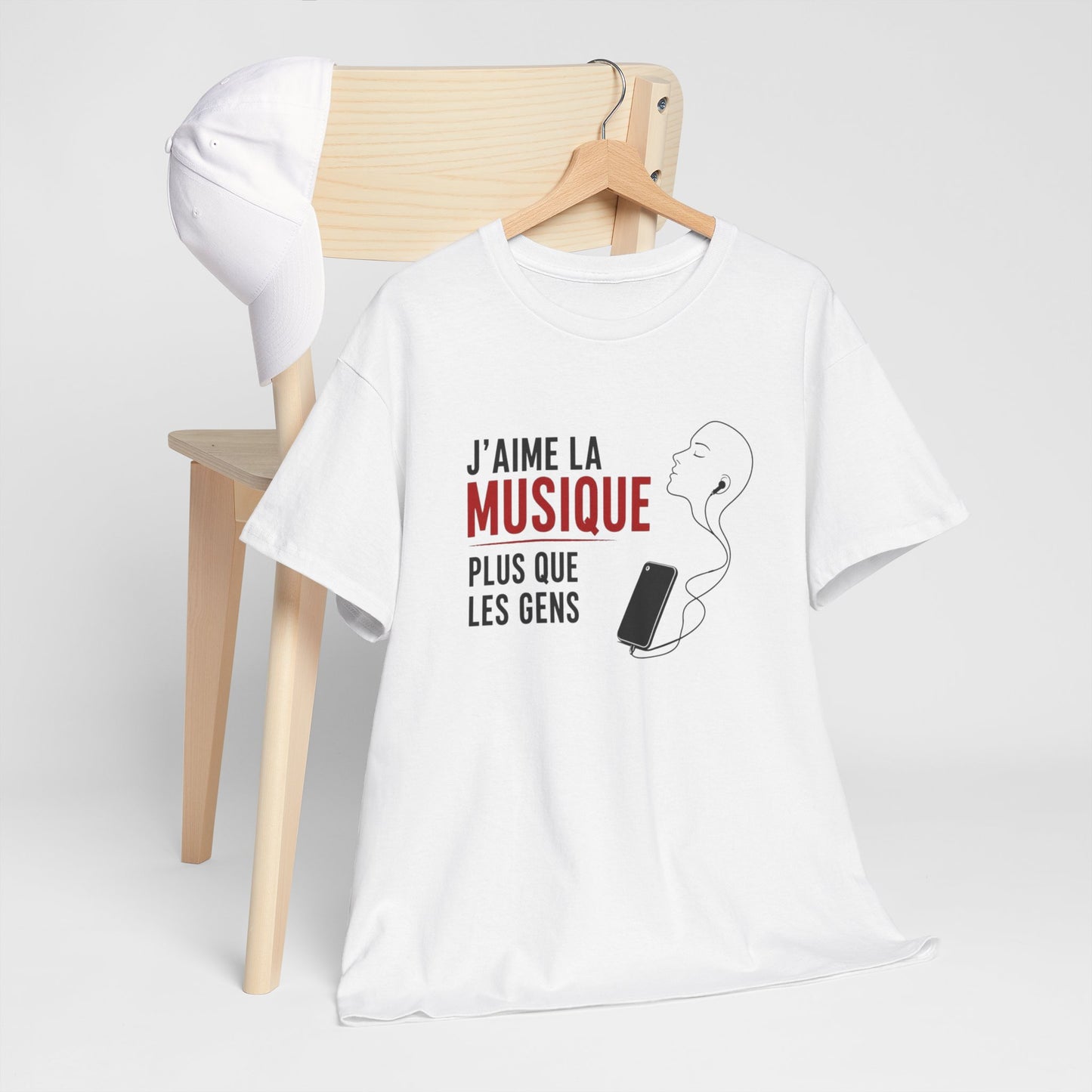 T-Shirt J’Aime La Musique Plus Que Les Gens Homme Femme – Tee Shirt Humour Musique – Cadeau Fan Musique Noir Blanc Gris