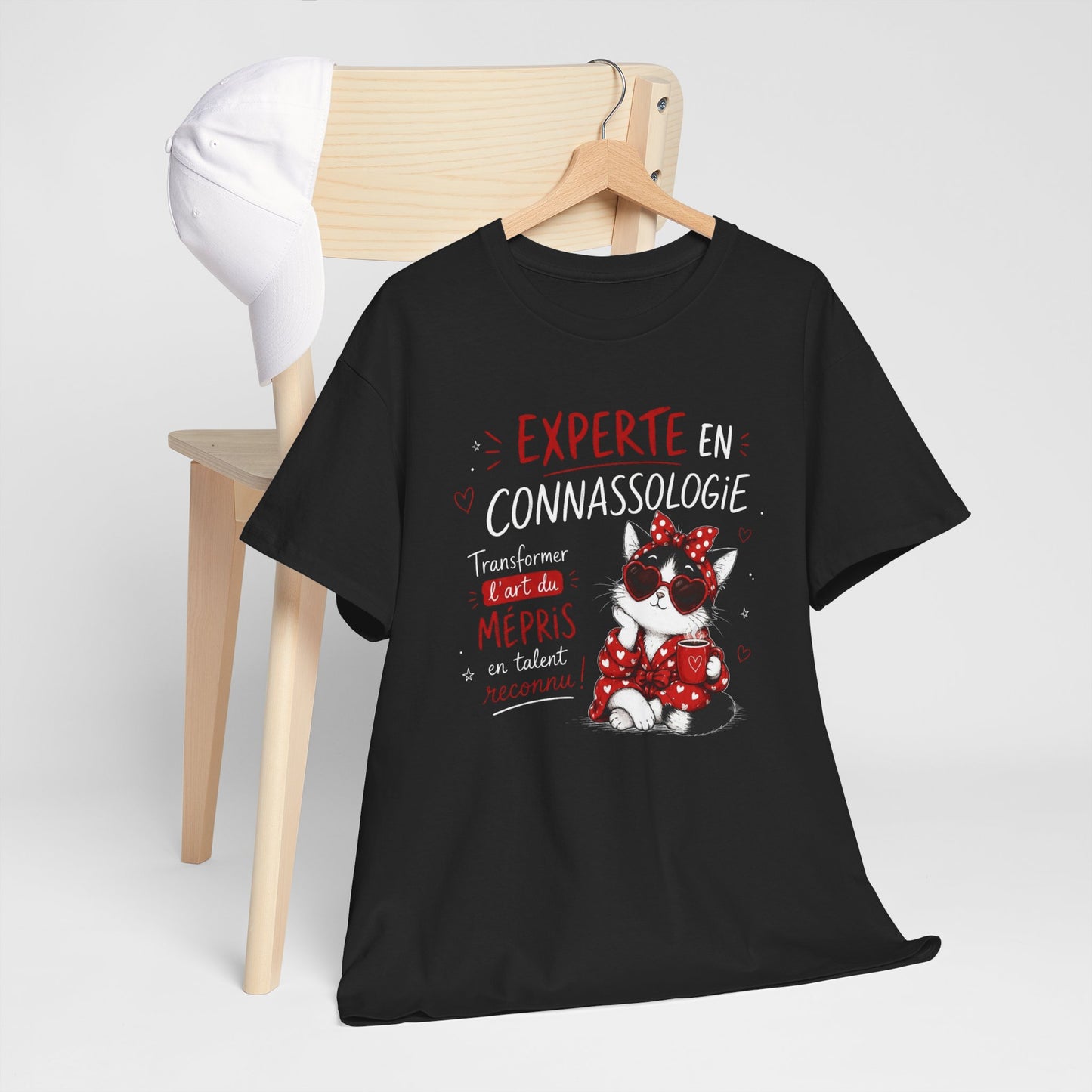 Tee-Shirt Experte en Connassologie – Cadeau Humour Femme Chat Sarcastique Drôle