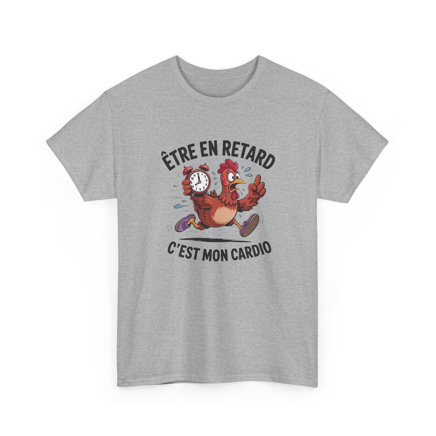 Tee Shirt Humour Être en retard c’est mon cardio – Blague retard travail – Cadeau drôle Blanc Gris Noir