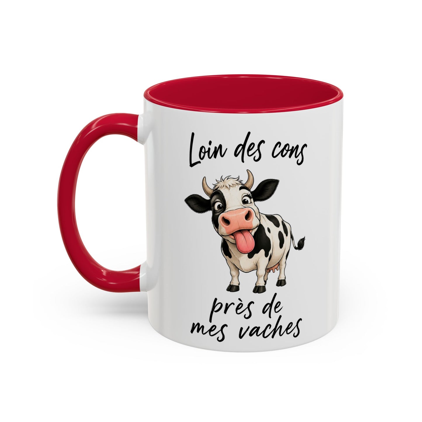 Tasse Humour Vache Cartoon – Loin des Cons Près de Mes Vaches – Mug Drôle Campagne et Ferme 325ml