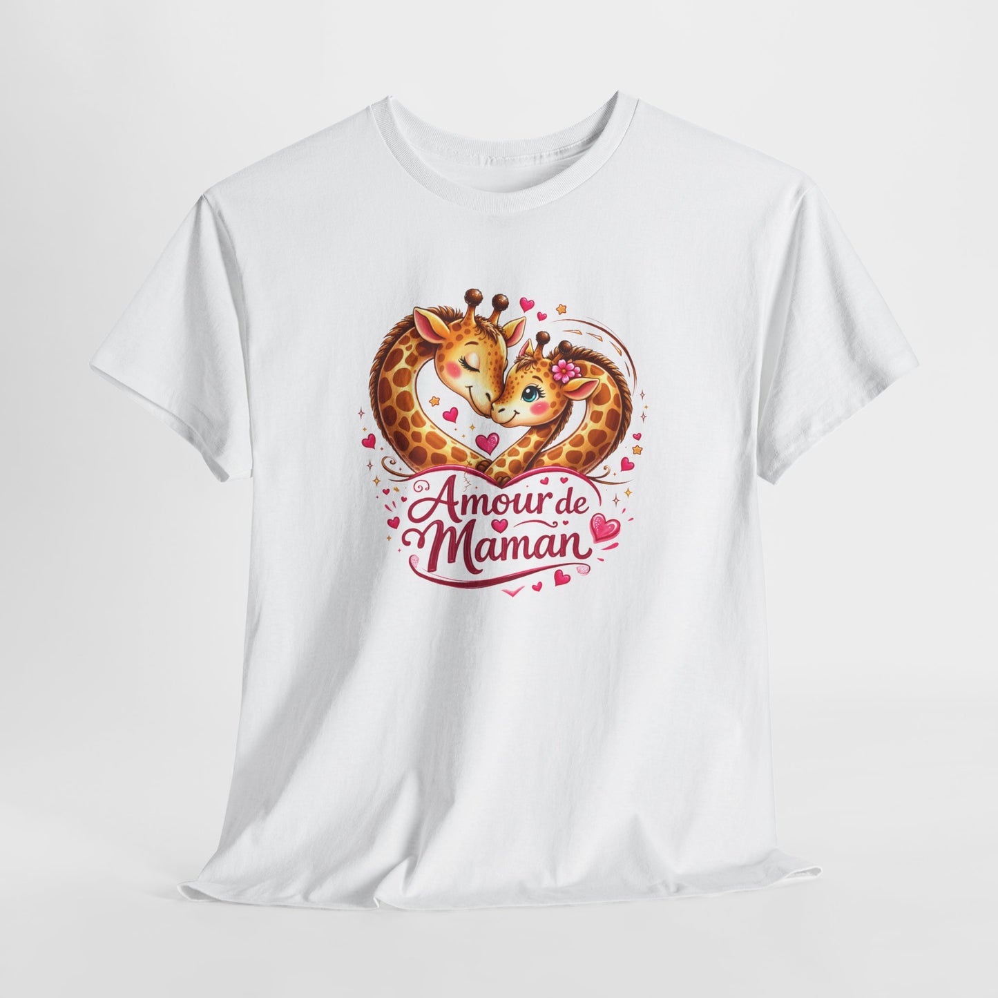 T-Shirt Amour de Maman Girafe – Design Mignon Animaux Cœur – Cadeau Fête des Mères