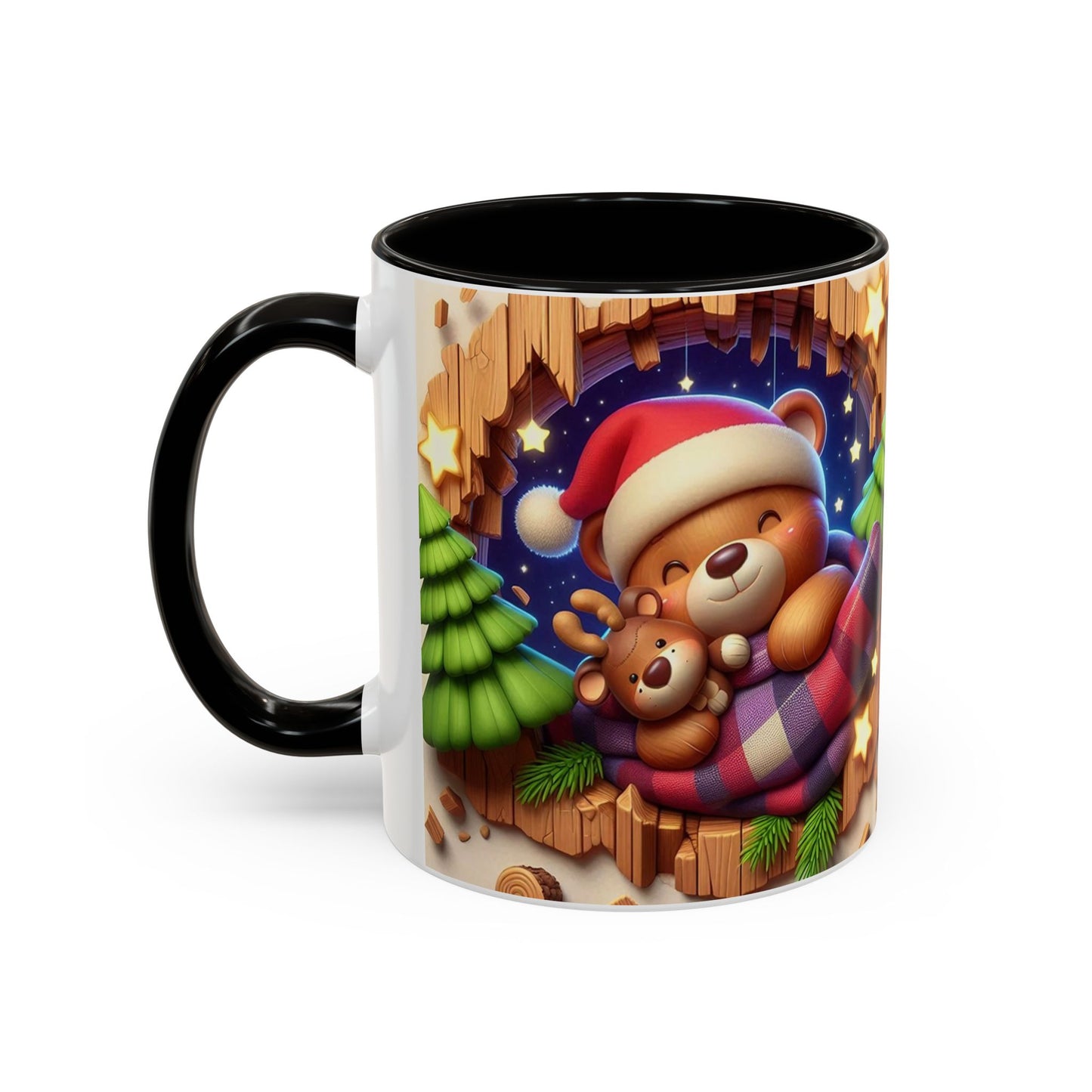 Mug Ours de Noël Kawaii – Tasse Ourson Adorable avec Bonnet de Noël, Plaid et Renne – Cadeau Hiver 325ml
