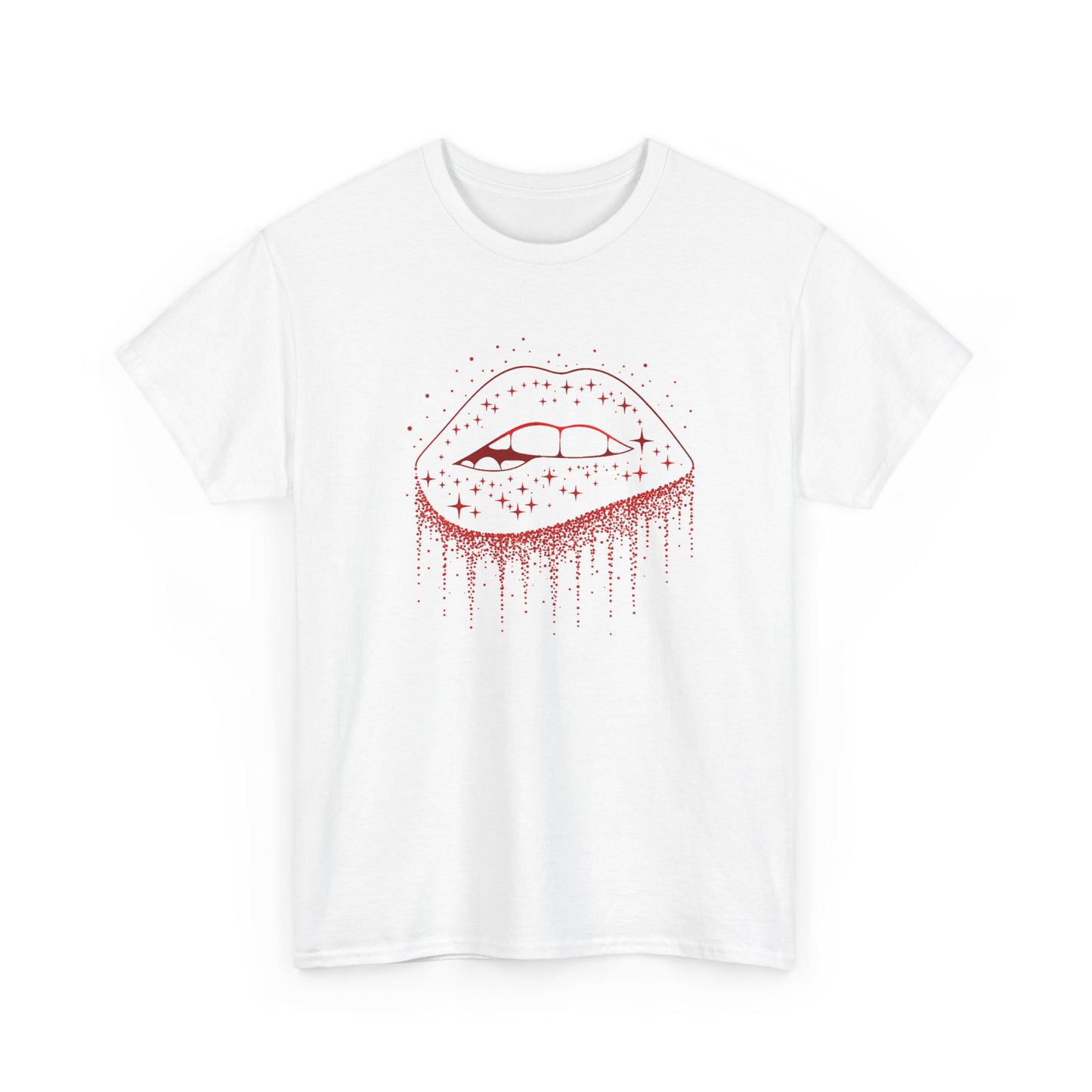 Tee Shirt Femme Lèvres Rouges Glamour Bouche Scintillante Brillante Style Féminin Élégant Original Cadeau